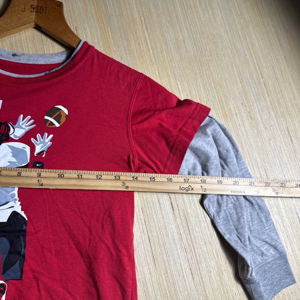 Nike T Shirt Kids Size 7 Red Grey Football Graphic Layered Long Sleeve Tee - Picture 5 of 10
